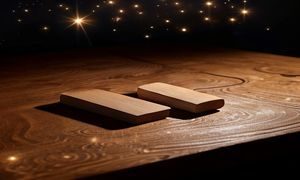asmrmoon轻触音效冥想系列，特写指尖轻敲木质桌面，温暖木纹质感与月光侧影，ASMR触发场景